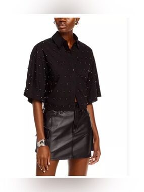 ESSENTIEL ANTWERP East Rhinestone Black Button Down Cropped Top Sz Small